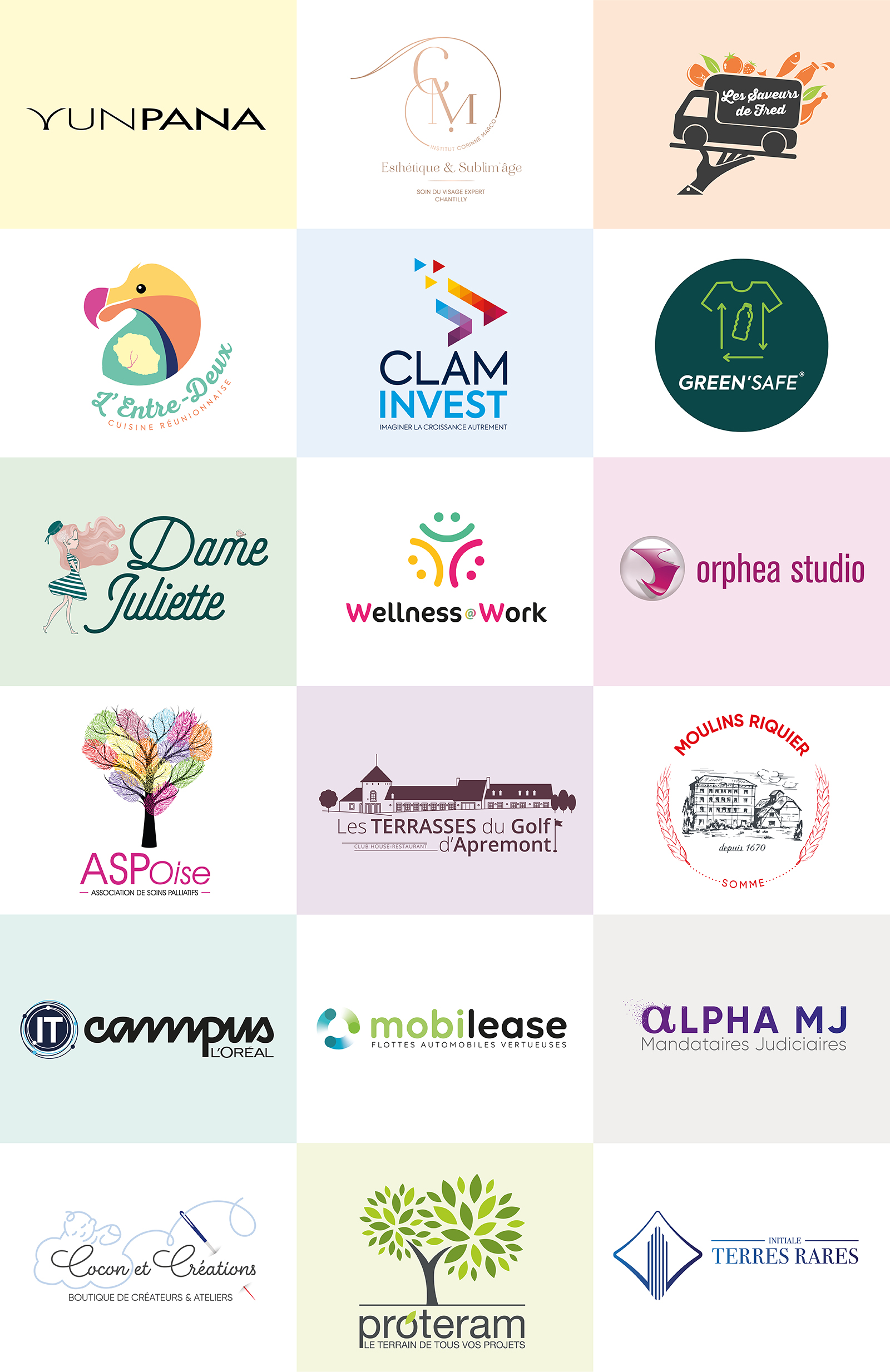 Exemples de logos réalisés pour des marques par notre agence de communication visuelle située à Chantilly dans l'Oise